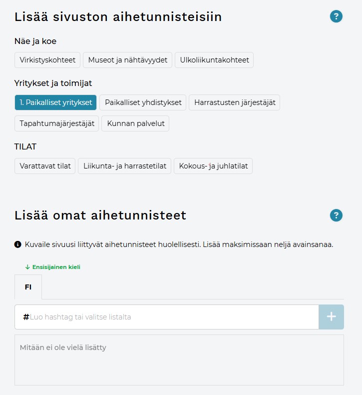 Kuvakaappaus tapahtumat.masku.fi-yrityksen aihetunnisteen valitsemisesta.
